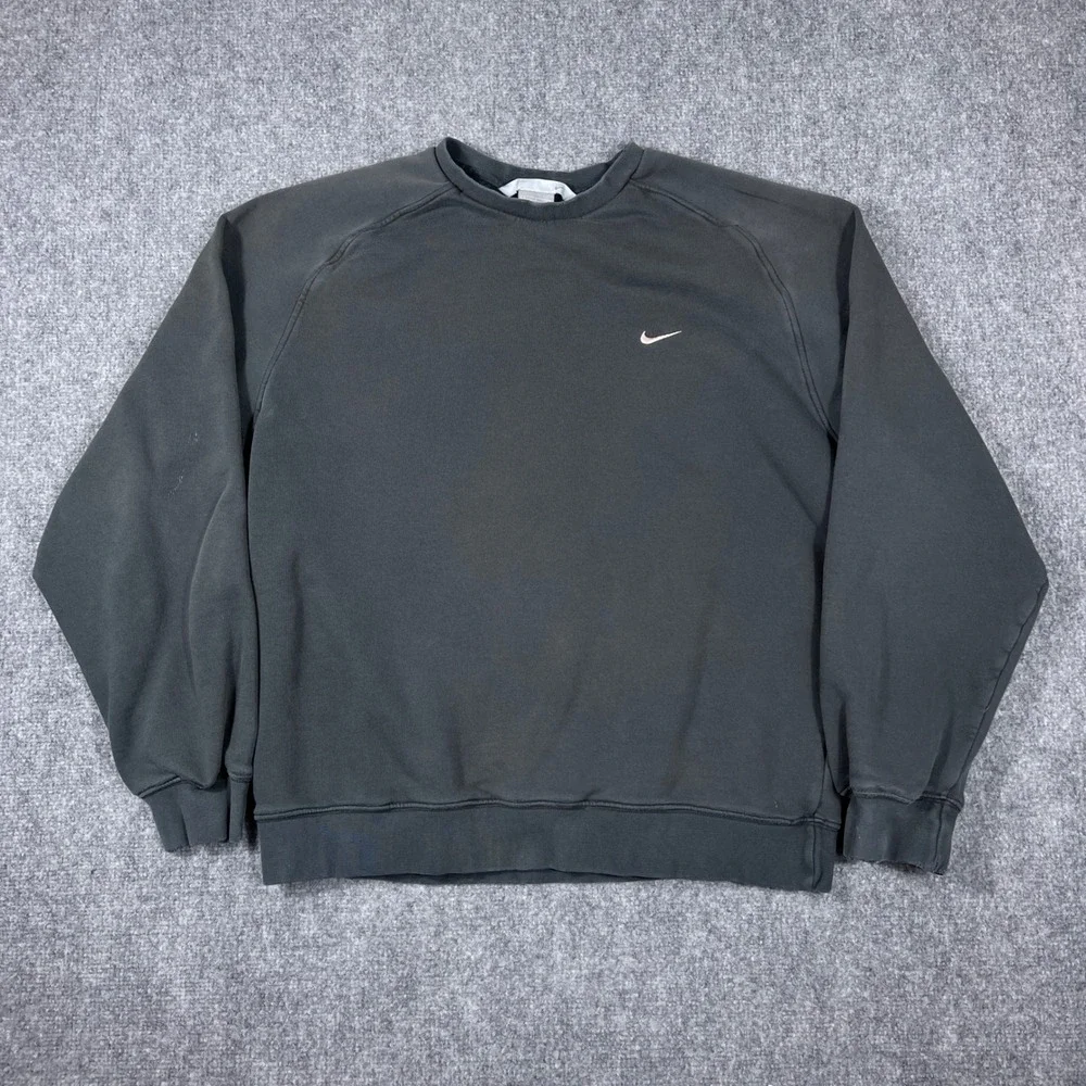 Vintage Nike Y2K Sweatshirt Mens Large Black Raglan Embroidered Swoosh Crewneck